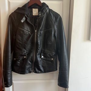 We the free hooded black vegan Moto jacket